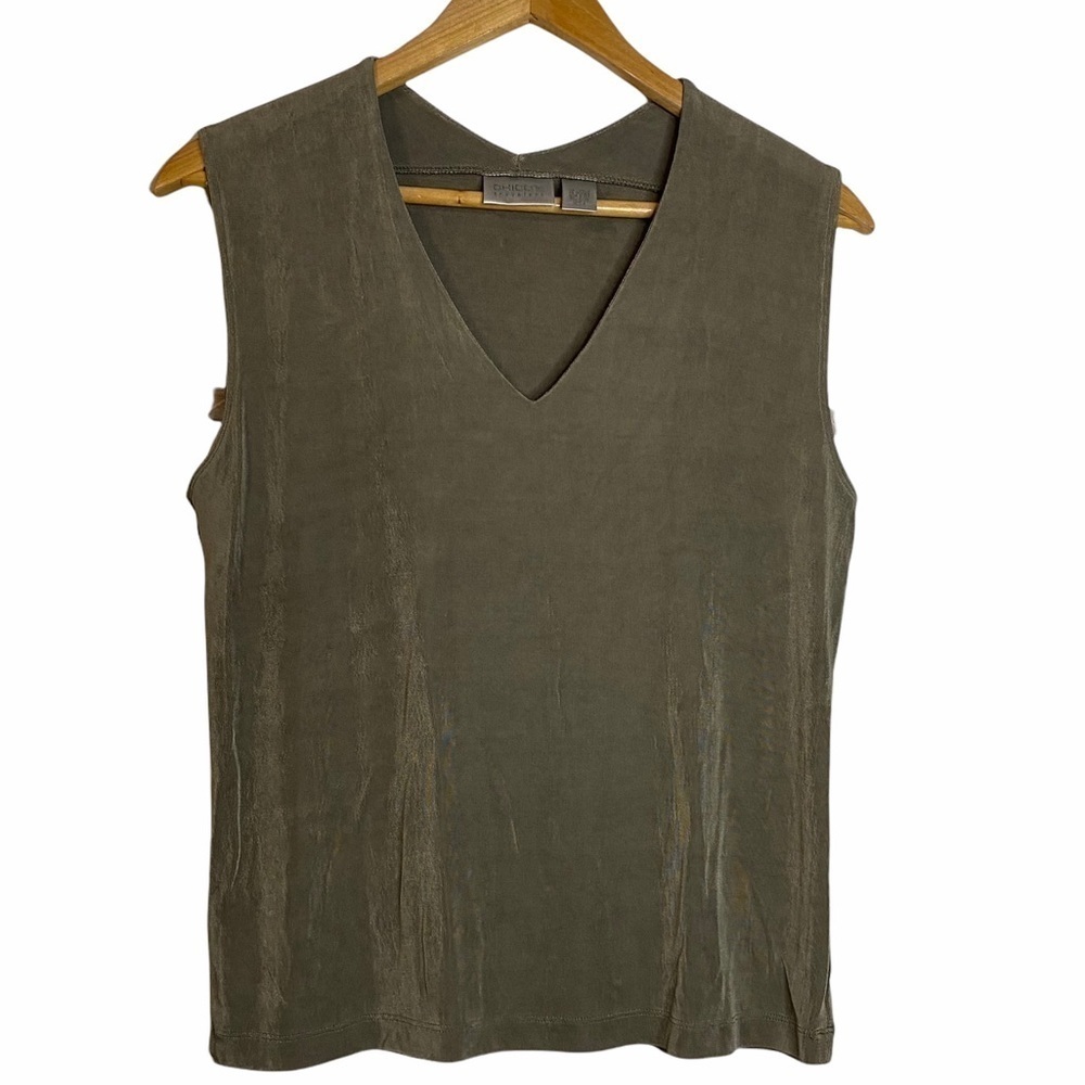 Chico's Travelers Brown V Neck Sleeveless Top Plus Size Chico Size 3 XL Neutral
